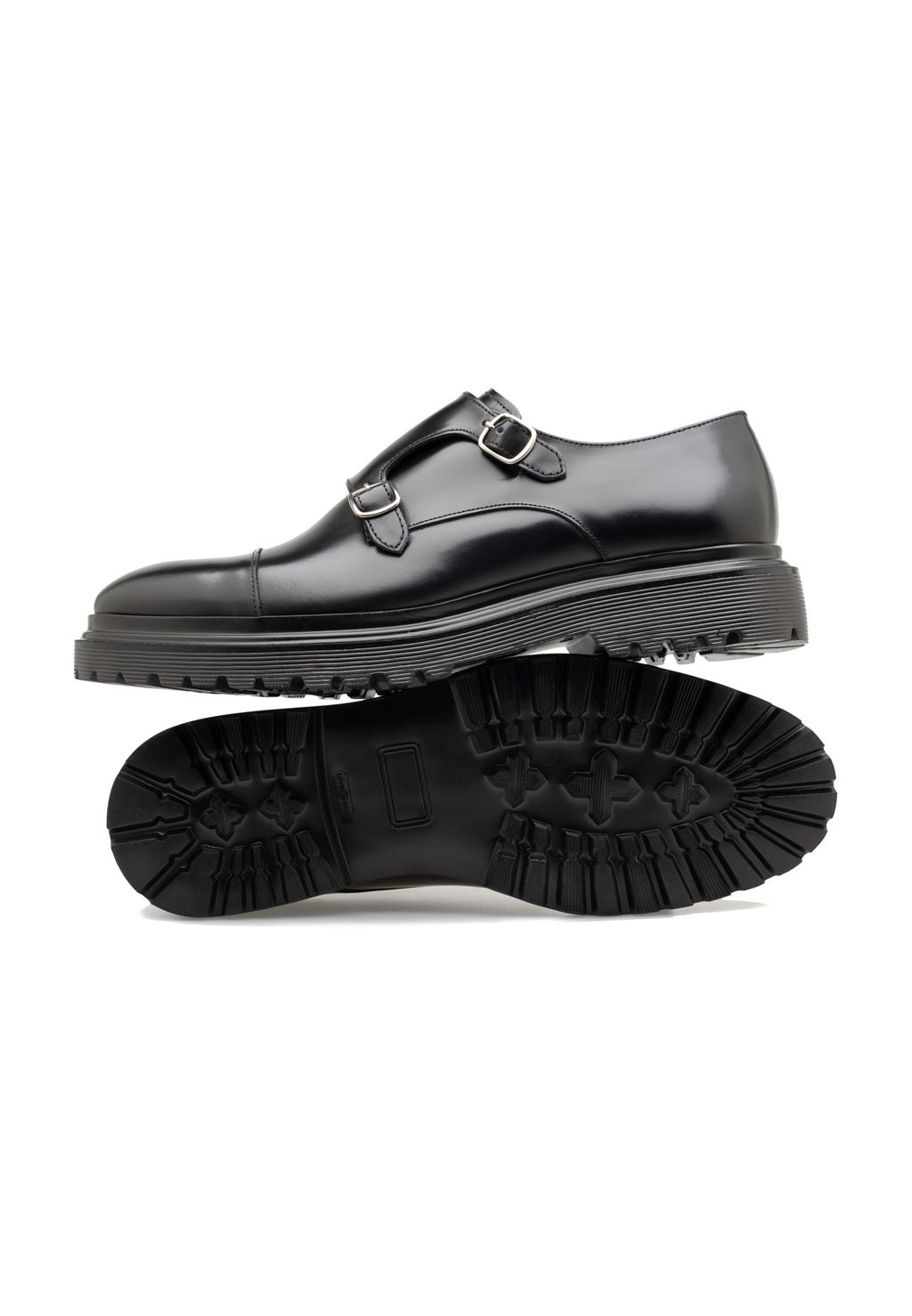 Zapatos de doble hebilla de cuero pulido para hombre