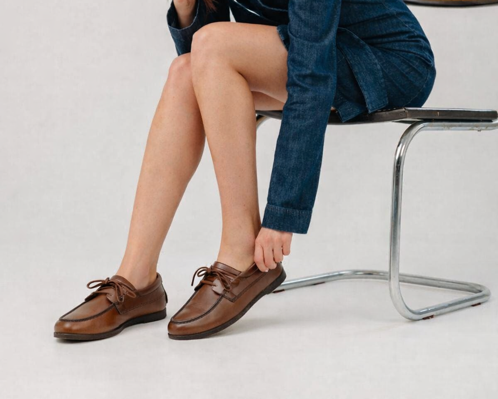 Chaussures bateau en cuir de veau — Femme
