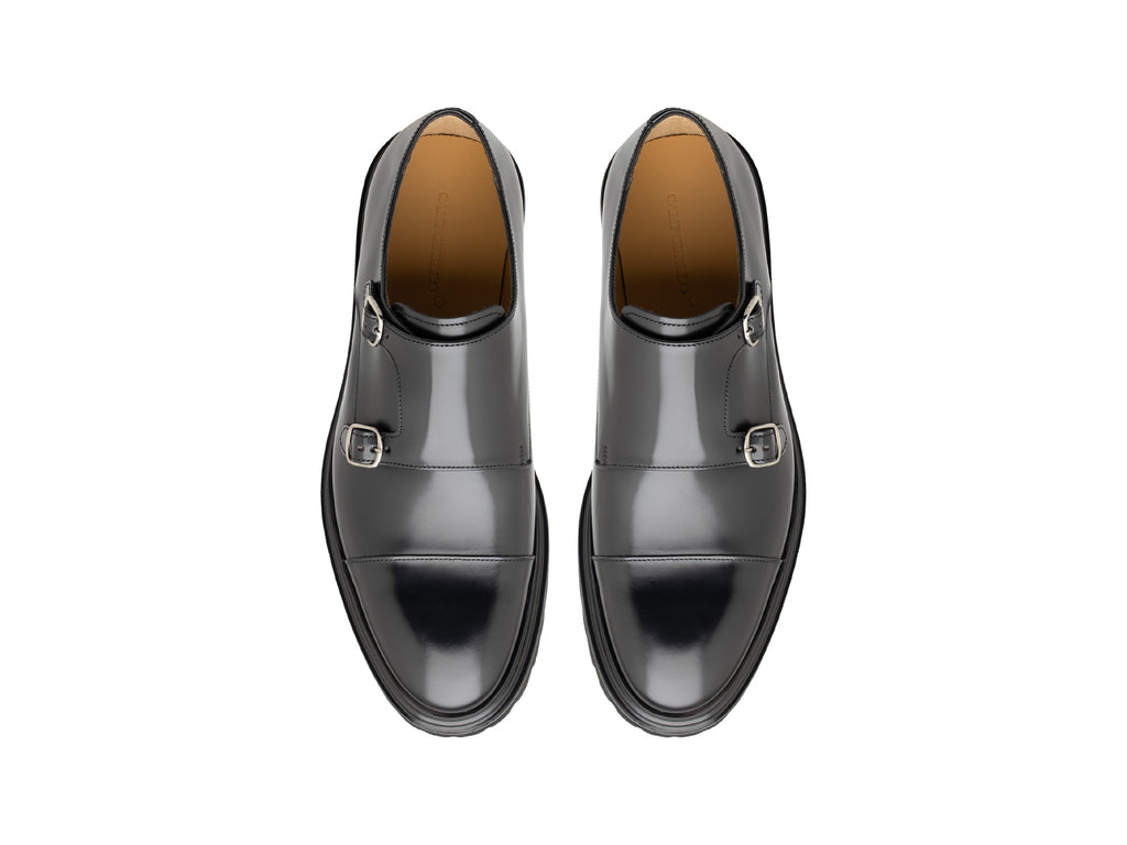 Zapatos de doble hebilla de cuero pulido para hombre