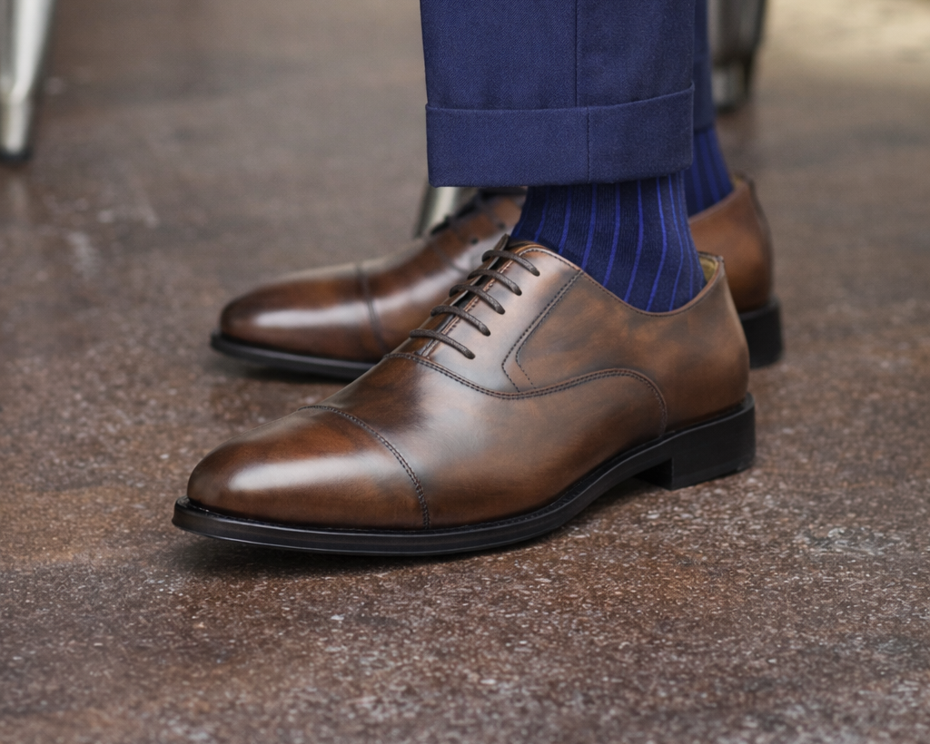 Zapatos Oxford de cuero con acabado manual para hombre